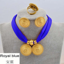 Load image into Gallery viewer, Anniyo DIY Colored Rope Chain Ethiopian Ethnic Style Jewelry set Gold Color Eritrea Habesha Pendant Earrings Ring #217106
