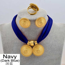 Load image into Gallery viewer, Anniyo DIY Colored Rope Chain Ethiopian Ethnic Style Jewelry set Gold Color Eritrea Habesha Pendant Earrings Ring #217106