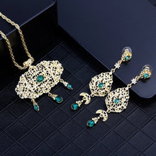 Load image into Gallery viewer, SUNSPICEMS Arabic Jewelry Gold Color Long Drop Dangle Earring Necklace Morocco Ethnic Wedding Jewelry Sets Kaftan Bijoux Gifts
