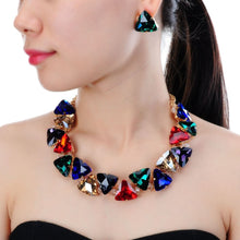 Load image into Gallery viewer, Jerollin Jewelry Set Alloy Gold Color Chain 3 Colors Triangular Glasses Bib Statement Choker Collar Necklace Earrings Set