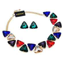 Load image into Gallery viewer, Jerollin Jewelry Set Alloy Gold Color Chain 3 Colors Triangular Glasses Bib Statement Choker Collar Necklace Earrings Set