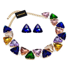 Load image into Gallery viewer, Jerollin Jewelry Set Alloy Gold Color Chain 3 Colors Triangular Glasses Bib Statement Choker Collar Necklace Earrings Set