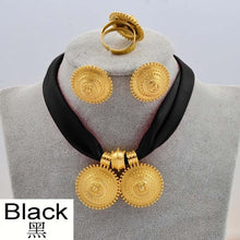 Load image into Gallery viewer, Anniyo DIY Colored Rope Chain Ethiopian Ethnic Style Jewelry set Gold Color Eritrea Habesha Pendant Earrings Ring #217106
