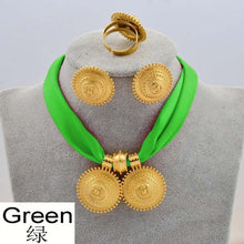 Load image into Gallery viewer, Anniyo DIY Colored Rope Chain Ethiopian Ethnic Style Jewelry set Gold Color Eritrea Habesha Pendant Earrings Ring #217106
