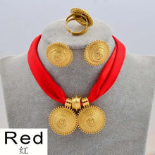 Load image into Gallery viewer, Anniyo DIY Colored Rope Chain Ethiopian Ethnic Style Jewelry set Gold Color Eritrea Habesha Pendant Earrings Ring #217106
