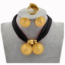 Load image into Gallery viewer, Anniyo DIY Colored Rope Chain Ethiopian Ethnic Style Jewelry set Gold Color Eritrea Habesha Pendant Earrings Ring #217106
