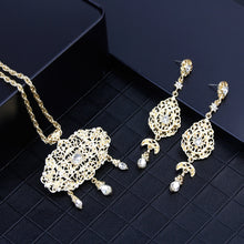 Load image into Gallery viewer, SUNSPICEMS Arabic Jewelry Gold Color Long Drop Dangle Earring Necklace Morocco Ethnic Wedding Jewelry Sets Kaftan Bijoux Gifts
