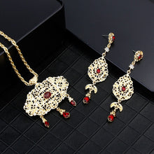 Load image into Gallery viewer, SUNSPICEMS Arabic Jewelry Gold Color Long Drop Dangle Earring Necklace Morocco Ethnic Wedding Jewelry Sets Kaftan Bijoux Gifts

