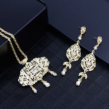 Load image into Gallery viewer, SUNSPICEMS Arabic Jewelry Gold Color Long Drop Dangle Earring Necklace Morocco Ethnic Wedding Jewelry Sets Kaftan Bijoux Gifts
