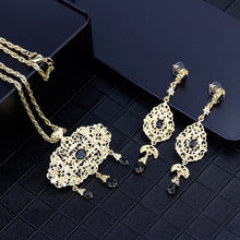 Load image into Gallery viewer, SUNSPICEMS Arabic Jewelry Gold Color Long Drop Dangle Earring Necklace Morocco Ethnic Wedding Jewelry Sets Kaftan Bijoux Gifts
