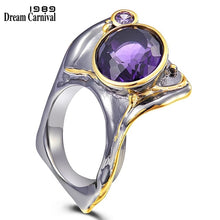 Load image into Gallery viewer, DreamCarnival1989 New Arrived Exaggerated Gothic Ring Earrings Set Women Party Must Have Purple Zirconia Unique Jewels ER11775S2
