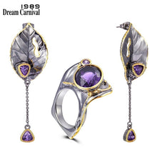 Load image into Gallery viewer, DreamCarnival1989 New Arrived Exaggerated Gothic Ring Earrings Set Women Party Must Have Purple Zirconia Unique Jewels ER11775S2
