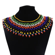 Load image into Gallery viewer, African Bohemian Ethnic Colorful Bead Tassel Necklace for Women Halloween Party Tribal Jewelry Statement Necklace Earring Set
