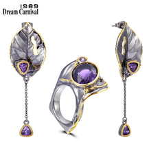 Load image into Gallery viewer, DreamCarnival1989 New Arrived Exaggerated Gothic Ring Earrings Set Women Party Must Have Purple Zirconia Unique Jewels ER11775S2
