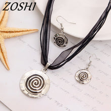 Load image into Gallery viewer, ZOSHI Enamel Jewelry Sets Multilayer Leather Rope Chain Circle Pendant Choker Necklace Earrings Set Pretty Wedding Jewelry
