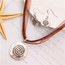 Load image into Gallery viewer, ZOSHI Enamel Jewelry Sets Multilayer Leather Rope Chain Circle Pendant Choker Necklace Earrings Set Pretty Wedding Jewelry
