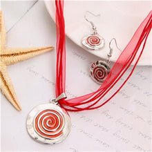 Load image into Gallery viewer, ZOSHI Enamel Jewelry Sets Multilayer Leather Rope Chain Circle Pendant Choker Necklace Earrings Set Pretty Wedding Jewelry
