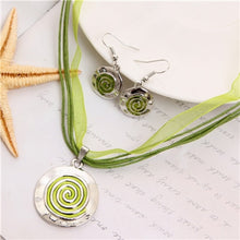 Load image into Gallery viewer, ZOSHI Enamel Jewelry Sets Multilayer Leather Rope Chain Circle Pendant Choker Necklace Earrings Set Pretty Wedding Jewelry
