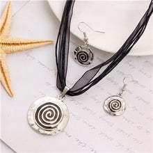 Load image into Gallery viewer, ZOSHI Enamel Jewelry Sets Multilayer Leather Rope Chain Circle Pendant Choker Necklace Earrings Set Pretty Wedding Jewelry
