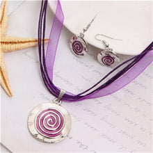 Load image into Gallery viewer, ZOSHI Enamel Jewelry Sets Multilayer Leather Rope Chain Circle Pendant Choker Necklace Earrings Set Pretty Wedding Jewelry
